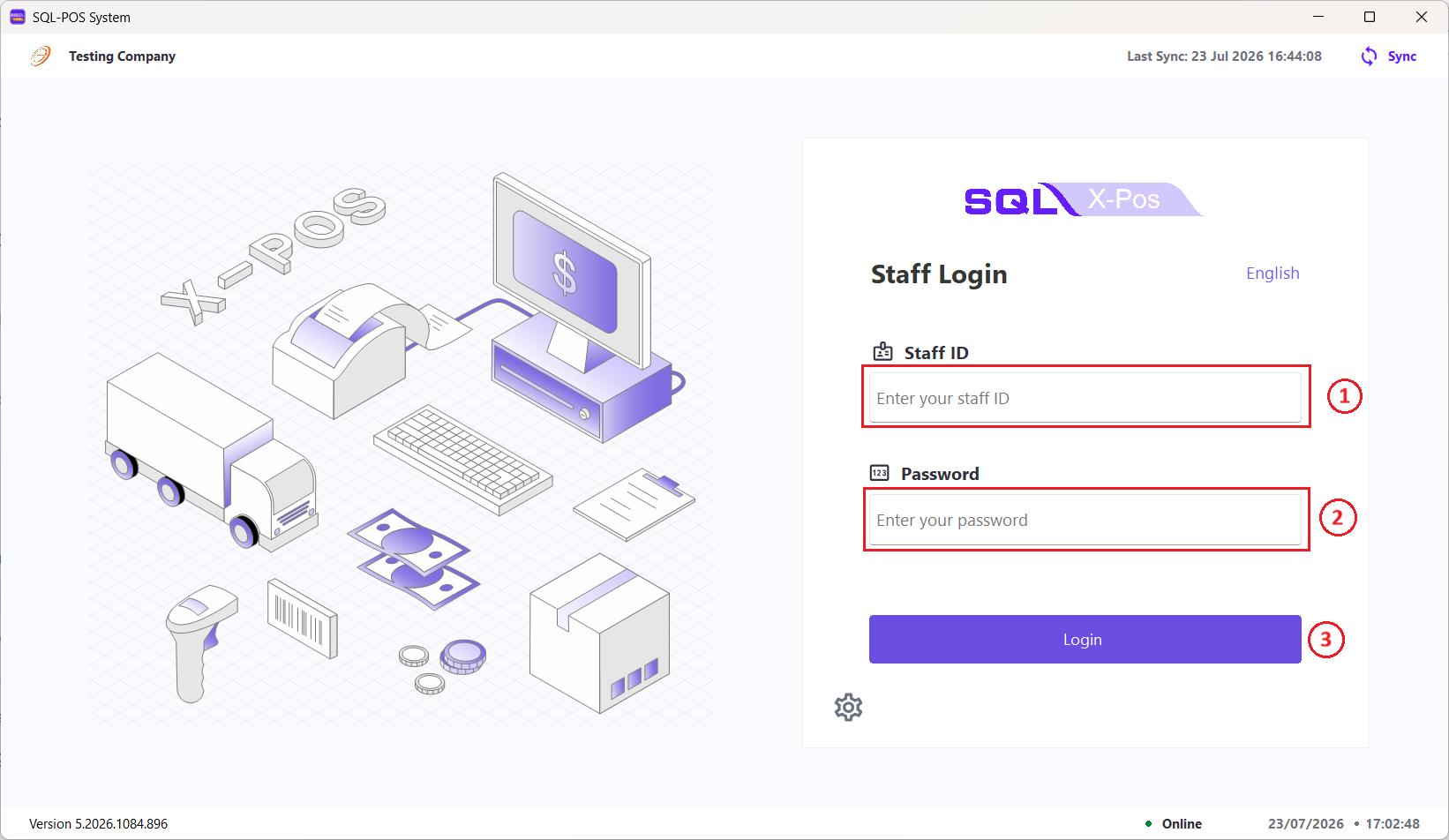 X-Pos staff login screen