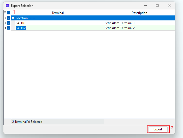 Select terminals to export