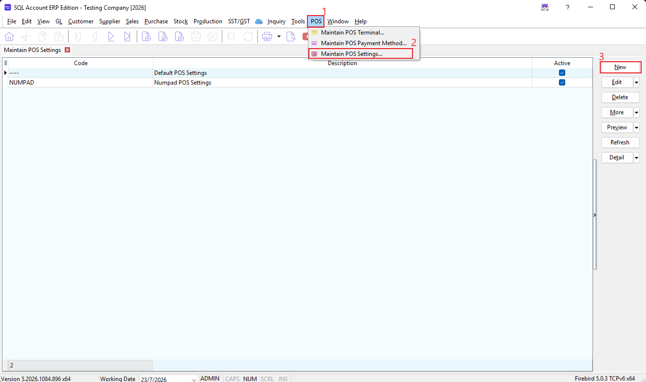 Open Maintain POS Settings