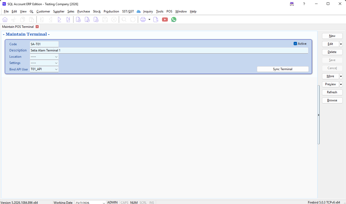 Maintain POS Terminal form