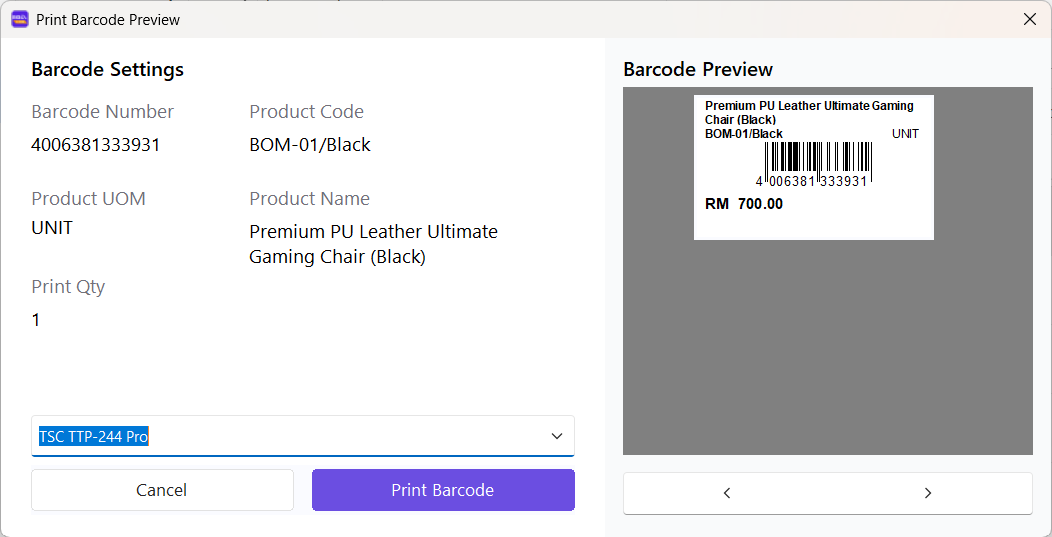 Preview barcode labels
