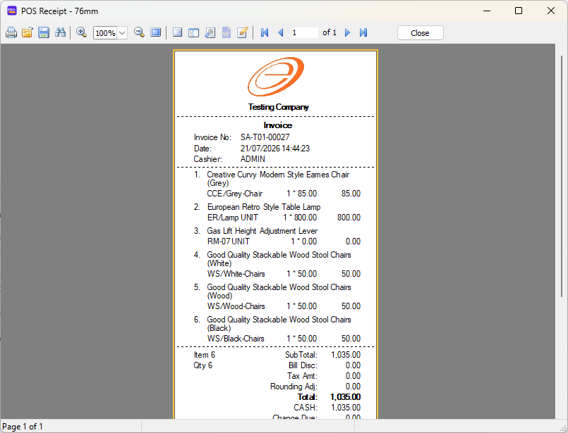 Receipt preview